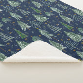 Couverture Sherpa Forêt d'hiver Neige Marine Aquarelle bleue Étoiles (3/4)