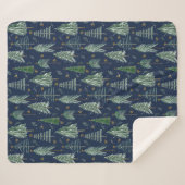 Couverture Sherpa Forêt d'hiver Neige Marine Aquarelle bleue Étoiles (Devant (Horizontal))