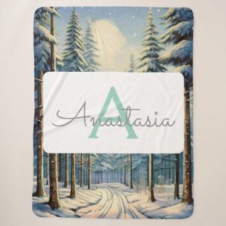 Couverture Sherpa Forêt d'hiver personnalisable avec Monogramme & No