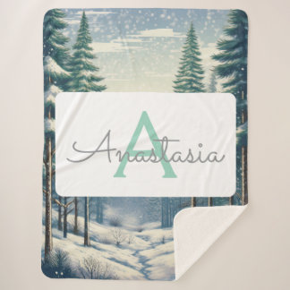 Couverture Sherpa Forêt d'hiver personnalisable avec Monogramme & No