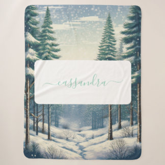 Couverture Sherpa Forêt d'hiver personnalisable avec nom