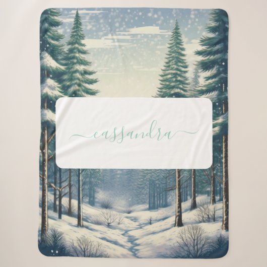 Couverture Sherpa Forêt d'hiver personnalisable avec nom (Devant)