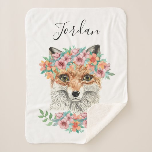 Couverture Sherpa Fox floral | ajoutent votre nom (Devant)