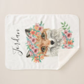 Couverture Sherpa Fox floral | ajoutent votre nom (Devant (Horizontal))