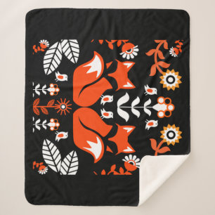 Couverture Sherpa Fox Nordic Scandinavian Folk Art