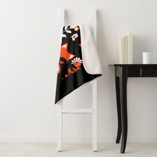 Couverture Sherpa Fox Nordic Scandinavian Folk Art (En situation)