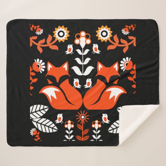 Couverture Sherpa Fox Nordic Scandinavian Folk Art (Devant (Horizontal))