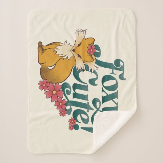 Couverture Sherpa Foxy Cute avec Fleurs (Devant)