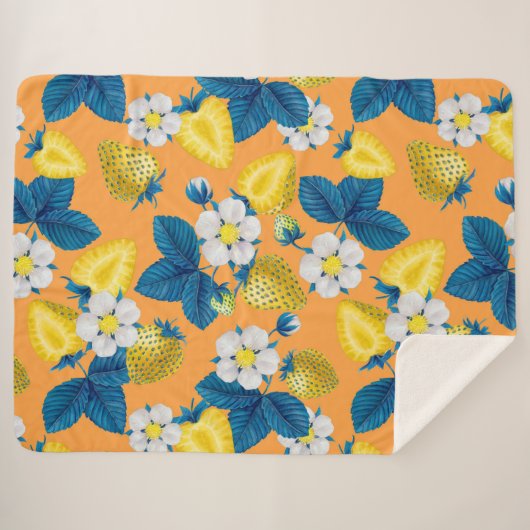 Couverture Sherpa Fraises jaunes sur orange (Devant (Horizontal))