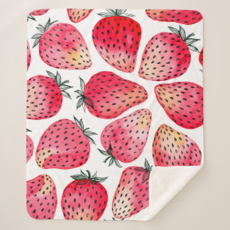 Couverture Sherpa Fraises peintes à l'aquarelle et à l'encre