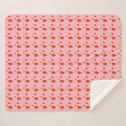 Couverture Sherpa Fraises rouges sur arrière - plan rose (Devant (Horizontal))
