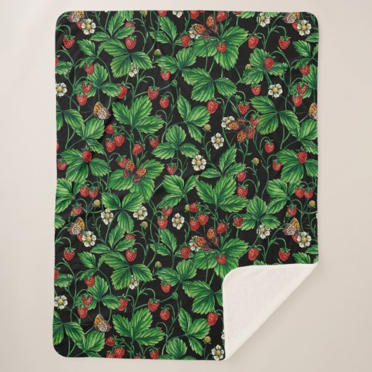 Couverture Sherpa Fraises sauvages sur le noir (Devant)