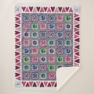 Couverture Sherpa Framed Hearts Patchwork Fleece Blanket