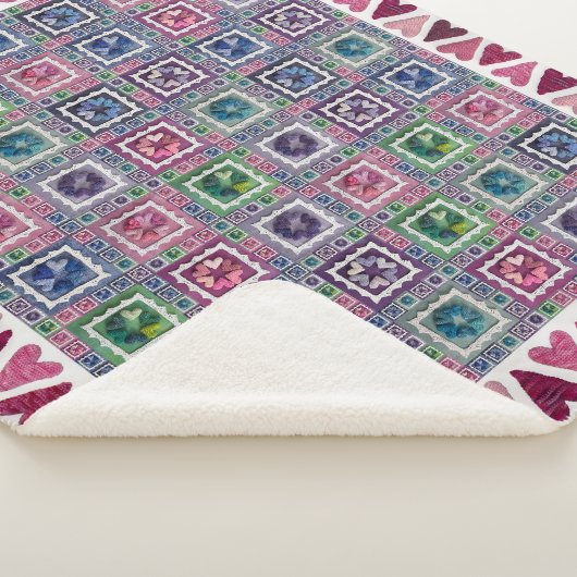 Couverture Sherpa Framed Hearts Patchwork Fleece Blanket (3/4)