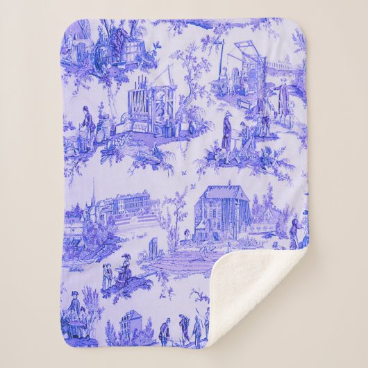 Couverture Sherpa Français Bleu Blanc Toile Chinoiserie Style Rustiq (Devant)
