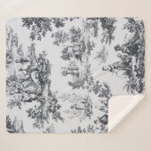 Couverture Sherpa Française toile de jouy noir et blanc élégant (Devant (Horizontal))