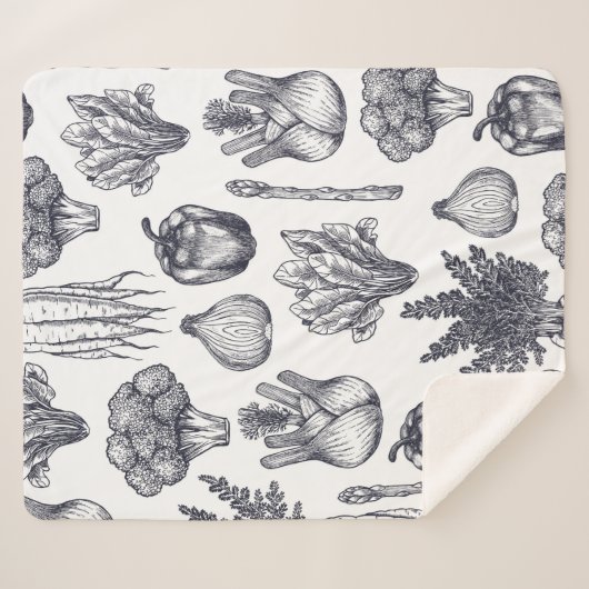 Couverture Sherpa Fresh vegetables seamless pattern. Broccoli, carro (Devant (Horizontal))