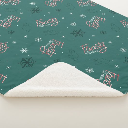 Couverture Sherpa Frosty Snowman Green Snowflake Motif (3/4)