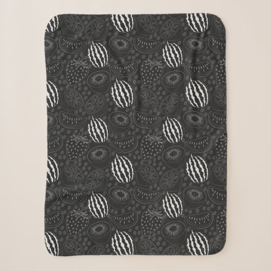 Couverture Sherpa Fruit seamless pattern black and white Tropical (Devant)