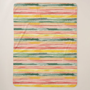 Couverture Sherpa Fruité Vert Orange Rose Rayures aux Baies