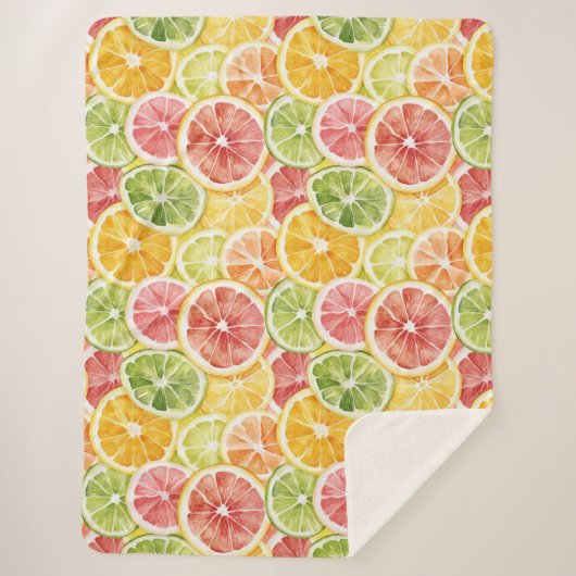 Couverture Sherpa Fruits Citriques Lime Citron Orange Pamplemousse (Devant)