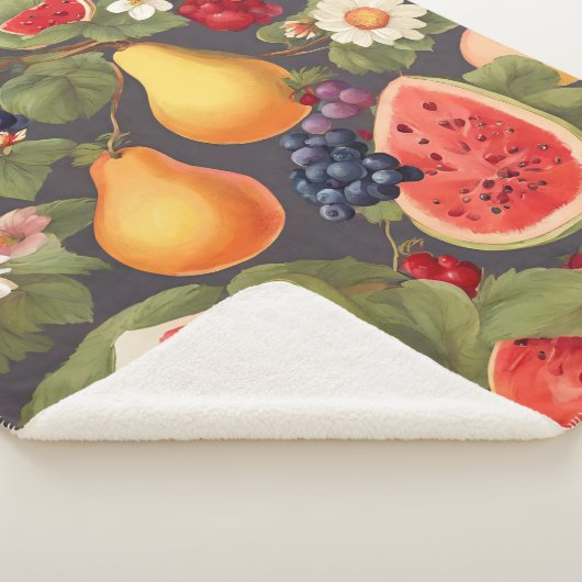 Couverture Sherpa Fruits variés, Feuilles luxuriants et fleurs merve (3/4)