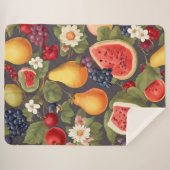 Couverture Sherpa Fruits variés, Feuilles luxuriants et fleurs merve (Devant (Horizontal))