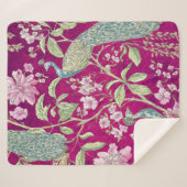 Couverture Sherpa Fuchsia Chinoiserie paon floral (Devant (Horizontal))