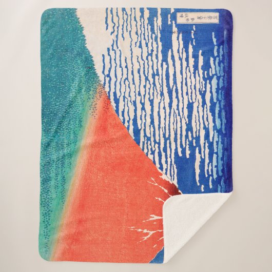 Couverture Sherpa Fuji rouge | Hokusai | (Devant)