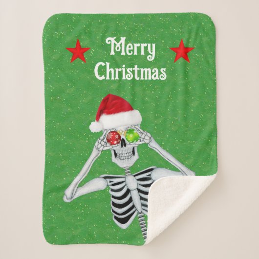 Couverture Sherpa Fun Noël Squelette Ornament Eyeballs Red Stars (Devant)