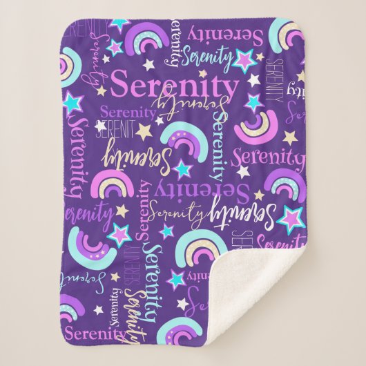 Couverture Sherpa Funky arc-en-ciel étoiles violette filles nom colo (Devant)