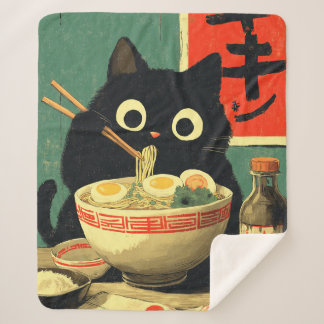 Couverture Sherpa Funny Black Cat Eating Ramen