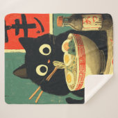 Couverture Sherpa Funny Black Cat Eating Ramen (Devant (Horizontal))