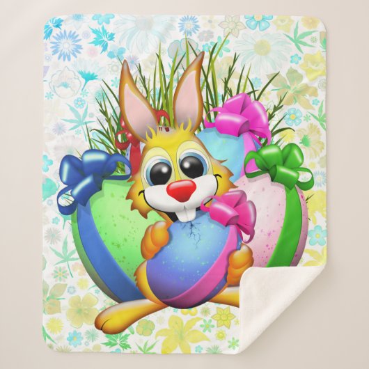 Couverture Sherpa Funny Bunny biting an Easter Egg (Devant)