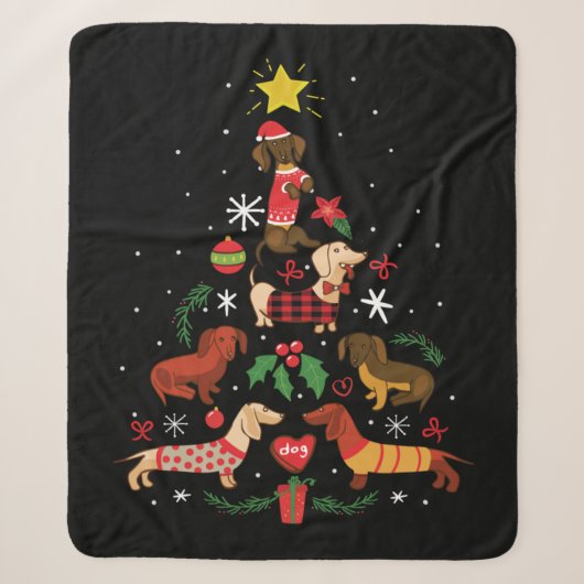 Couverture Sherpa Funny Dachshund sapin de Noël (Devant)