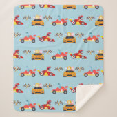 Couverture Sherpa Funny Dinosaur voiture de course garçon anniversai (Devant)