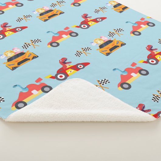 Couverture Sherpa Funny Dinosaur voiture de course garçon anniversai (3/4)