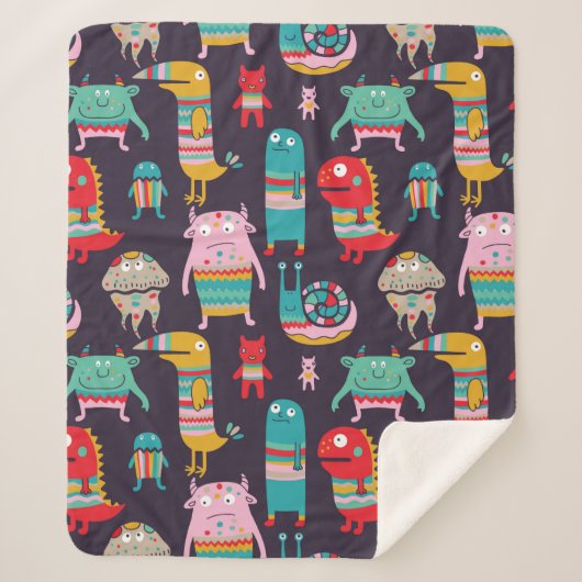 Couverture Sherpa Funny monsters seamless pattern (Devant)
