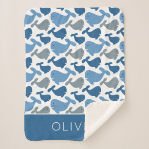 Couverture Sherpa Garçon personnalisé mignon de baleine grise de