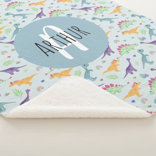 Couverture Sherpa Garçons Bleu Cute Dinosaure Motif Monogramme Enfan (3/4)