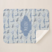 Couverture Sherpa Garçons Cute Blue Safari Animaux Motifs Enfants (Devant (Horizontal))