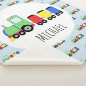 Couverture Sherpa Garçons Cute Blue Train Motif avec Name Kids (3/4)