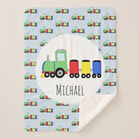 Couverture Sherpa Garçons Cute Blue Train Motif avec Name Kids (Devant)
