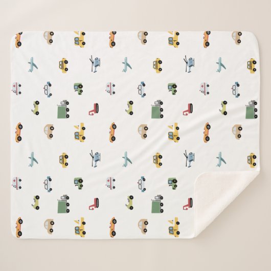 Couverture Sherpa Garçons transport mignonne Motif automobile Monogr (Devant (Horizontal))