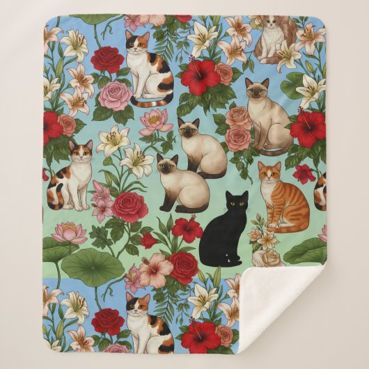 Couverture Sherpa Garden Companions – Floral Cats in Bloom (Devant)