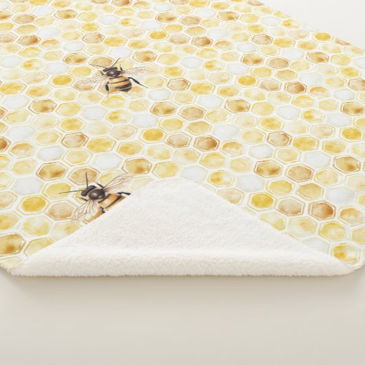 Couverture Sherpa Gâteau d'anniversaire en nid d'abeille jaune doré (3/4)