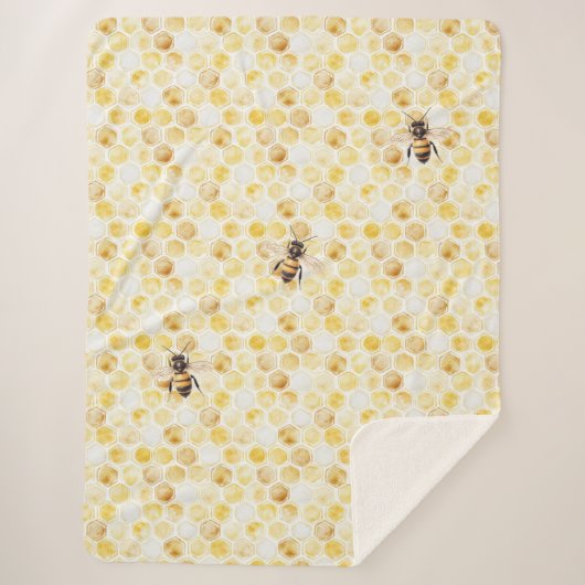 Couverture Sherpa Gâteau d'anniversaire nid d'abeille jaune or (Devant)