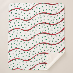 Couverture Sherpa Gâteau de Noël Rayure Rouge Glaçage Sprinkles Vert