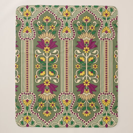 Couverture Sherpa Geometric Mughal Paisley pattern on green backgrou (Devant)