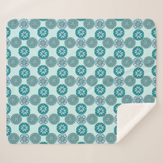 Couverture Sherpa Geometric Ornate Floral Pattern Blue and Teal (Devant (Horizontal))